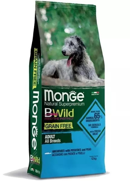 Foto Monge BWild - Grain Free All Breeds con Acciughe, Patate e Piselli da 12 Kg