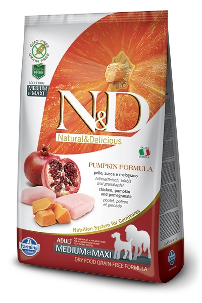 Foto Farmina N&D - Grain Free Pumpkin Adult Medium & Maxi al Pollo, Zucca e Melograno da 12 Kg