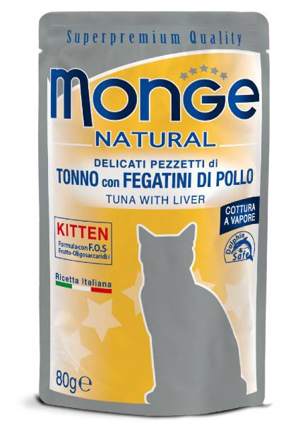 Foto Monge - Natural Buste Kitten al Tonno con Fegatini di Pollo da 80g 