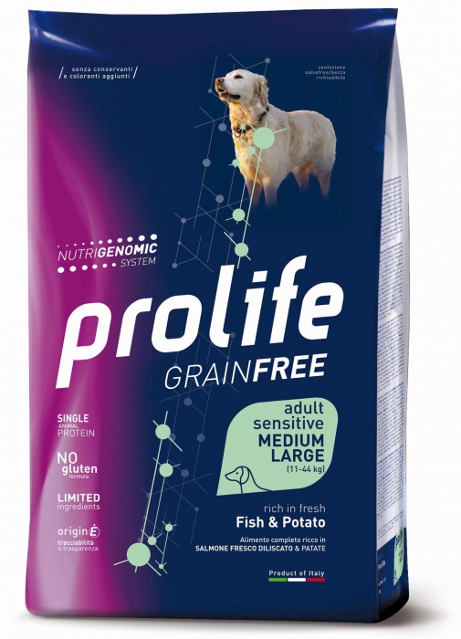 Foto Prolife - Grain Free Adult Sensitive Medium/Large al Pesce e Patate da 10 Kg