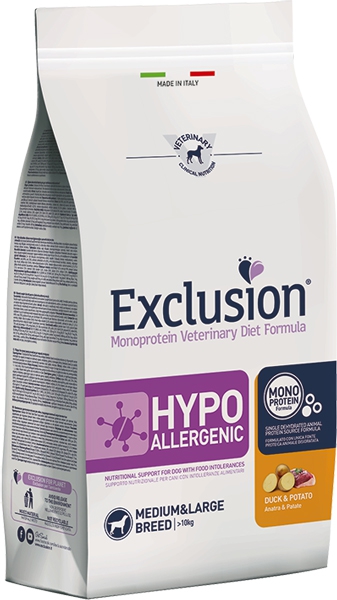 Foto Exclusion - Diet Hypoallergenic Adult Medium Large all'Anatra e Patate da 12 Kg