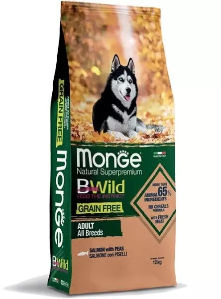 Foto Monge BWild - Grain Free All Breeds con Salmone e Piselli da 12 Kg