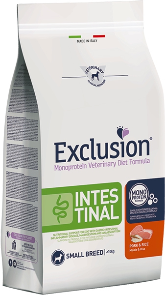Foto Exclusion - Diet Intestinal Adult al Maiale e Riso Small Breed da 2 Kg
