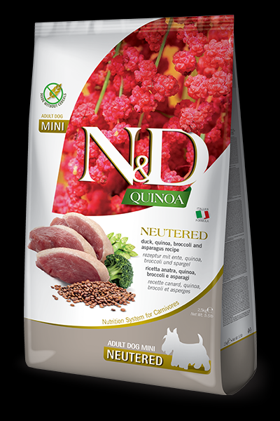 Foto Farmina N&D - Grain Free Quinoa Neutered Adult Mini all'Anatra, Broccoli e Asparagi da 7 Kg