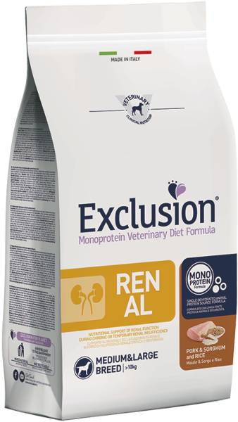 Foto Exclusion - Diet Renal Adult Medium/Large al Maiale, Sorgo e Riso da 12 Kg