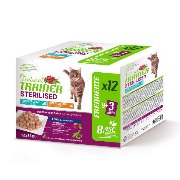 Foto Natural Trainer - Adult Sterilised con Tacchino e Merluzzo da 12x85g MULTIPACK