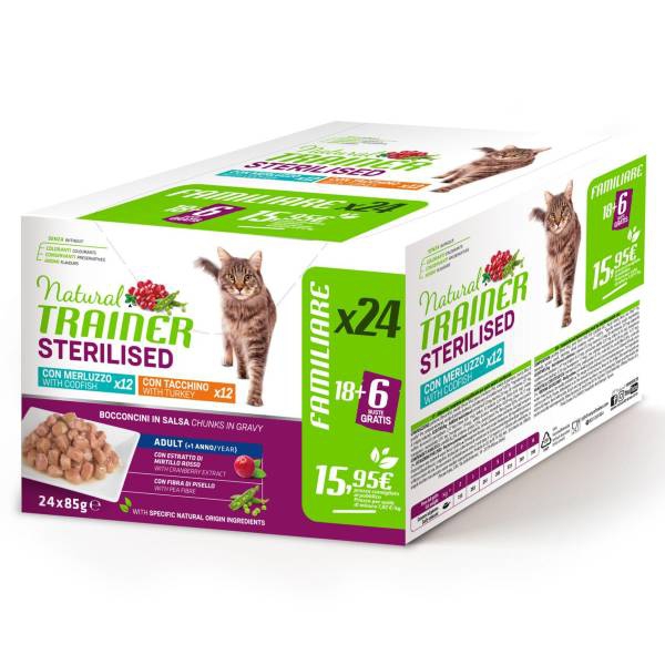 Foto Natural Trainer - Adult Sterilised con Tacchino e Merluzzo da 24x85g MULTIPACK