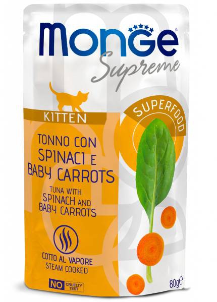 Foto Monge - Buste Supreme Kitten con Tonno, Spinaci e Baby Carrots da 80g