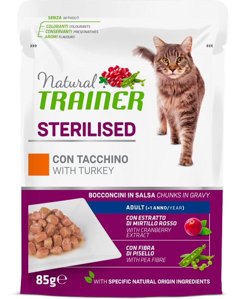 Foto Natural Trainer - Adult Sterilised con Bocconcini di Tacchino in Salsa da 85g