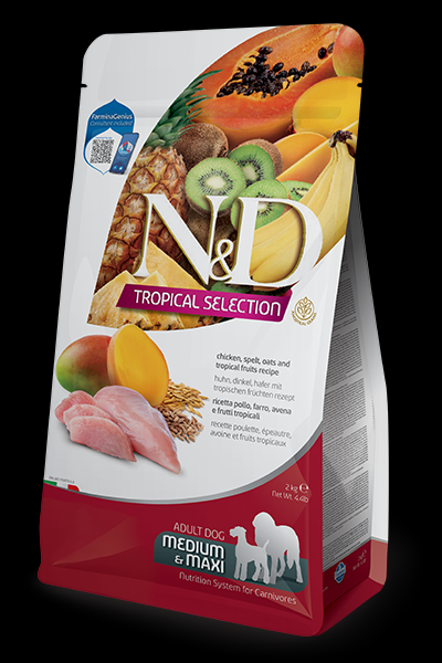 Foto Farmina N&D Tropical Selection - Adult Medium/Maxi al Pollo, Farro, Avena e Frutti Tropicali da 10 Kg